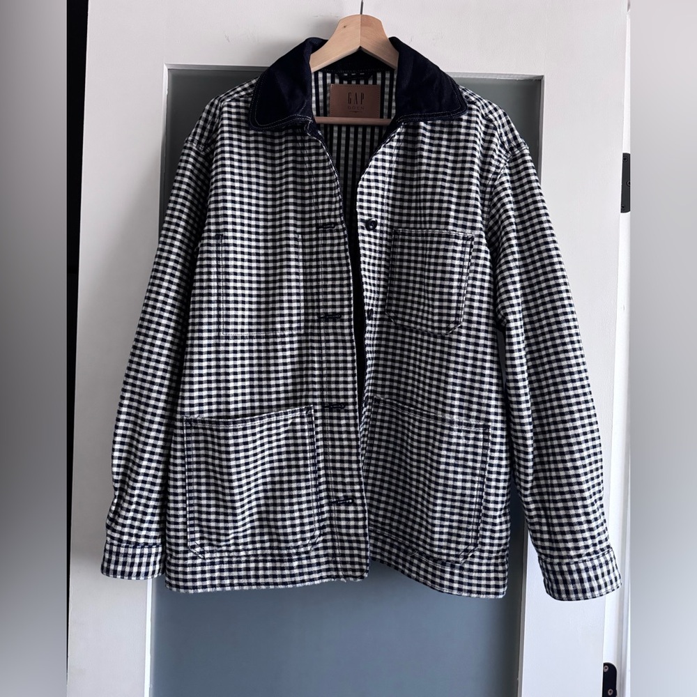 GAP x Doen Gingham Denim Jacket Pascual Blue White Black Size Small S - Picture 7 of 15